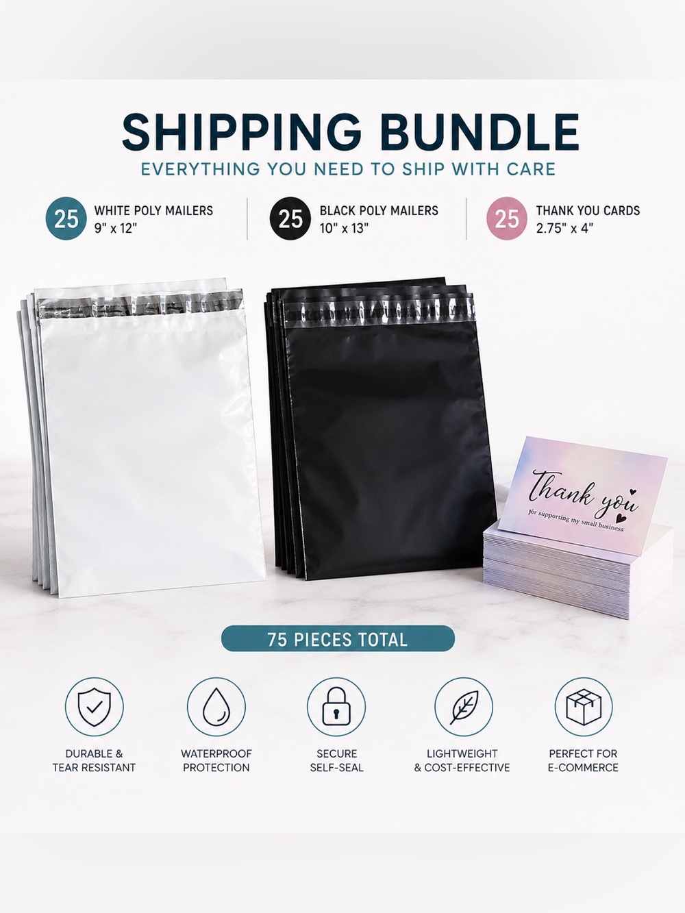 🌸 75 Piece Shipping Bundle.  50 Poly Mailers / 25 Thank you card